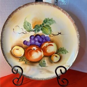 Fruit Plate Hand Painted Porcelain Signed Rubin Cottage Chic vintage Japanese